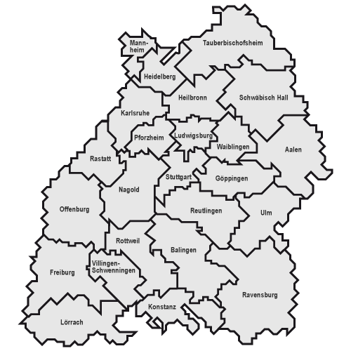 Eine Karte von Baden-Württemberg mit den einzelnen Landkreisen